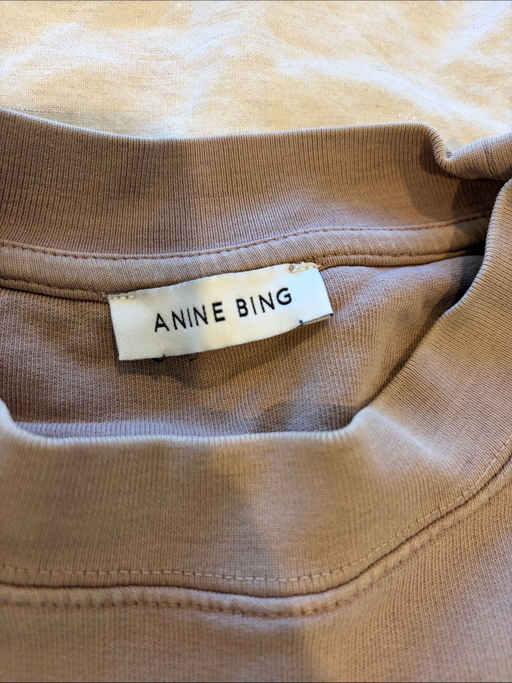 Anine Bing Taupe Crewneck Sweatshirt with Iridescent Logo - Picture 2 of 4